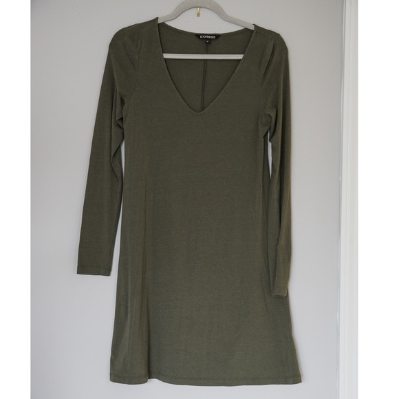Express | Dresses | Express Dress Olive Green Long Sleeve V Neck | Poshmark